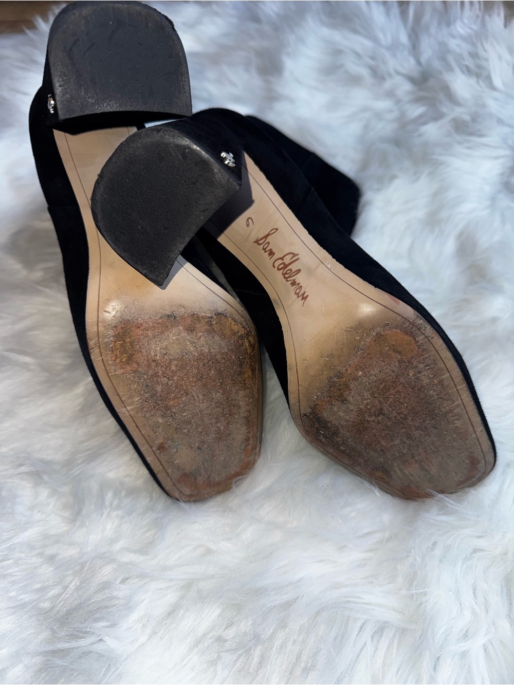 Sam Edelman Women’s Black Suede Ankle Block Heel Boots Side Zip Square Toe Sz 6 - Picture 8 of 14